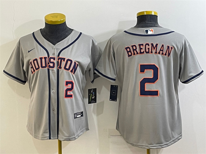 Personalized Women’s Houston Astros #2 Alex Bregman Gray Cool Base Stitched Baseball Jersey(Run Small)