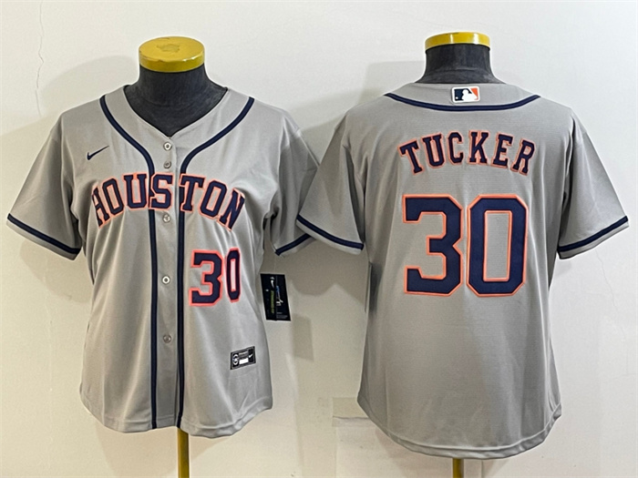 Personalized Women’s Houston Astros #30 Kyle Tucker Gray Cool Base Stitched Baseball Jersey(Run Small)