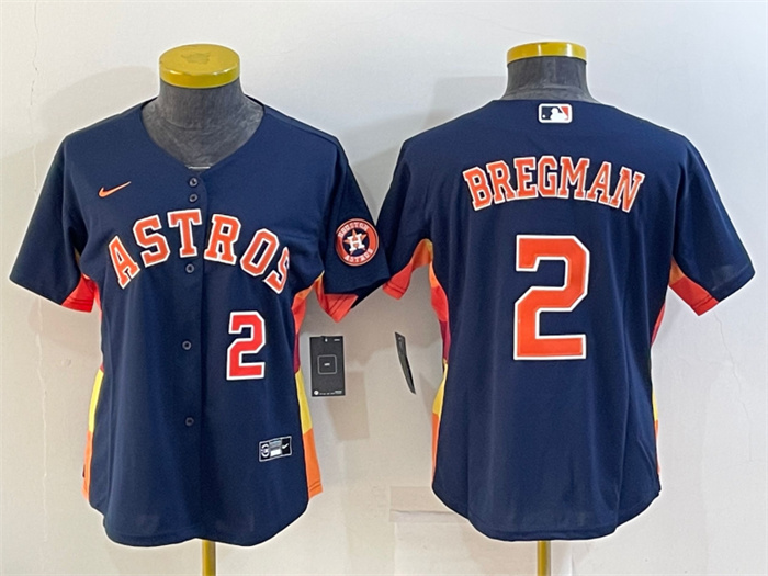 Personalized Women’s Houston Astros #2 Alex Bregman Navy With Patch Cool Base Stitched Baseball Jersey(Run Small)