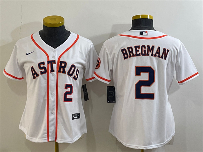 Personalized Women’s Houston Astros #2 Alex Bregman White With Patch Cool Base Stitched Baseball Jersey(Run Small)
