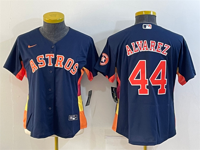 Personalized Women’s Houston Astros #44 Yordan Alvarez Navy With Patch Cool Base Stitched Baseball Jersey(Run Small)