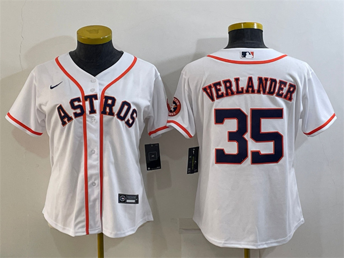 Personalized Women’s Houston Astros #35 Justin Verlander White With Patch Cool Base Stitched Baseball Jersey(Run Small)
