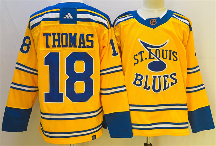 Personalized Men’s St. Louis Blues #18 Robert Thomas Yellow 2022-23 Reverse Retro Stitched Jersey