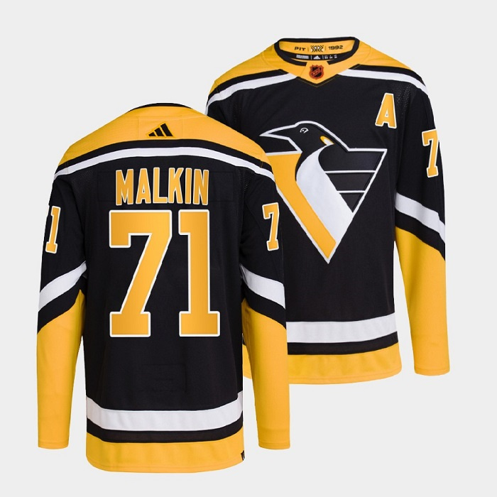 Personalized Men’s Pittsburgh Penguins #71 Evgeni Malkin Black 2022-23 Reverse Retro Stitched Jersey