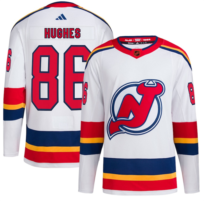 Personalized Men’s New Jersey Devils #86 Jack Hughes White 2022-23 Reverse Retro Stitched Jersey