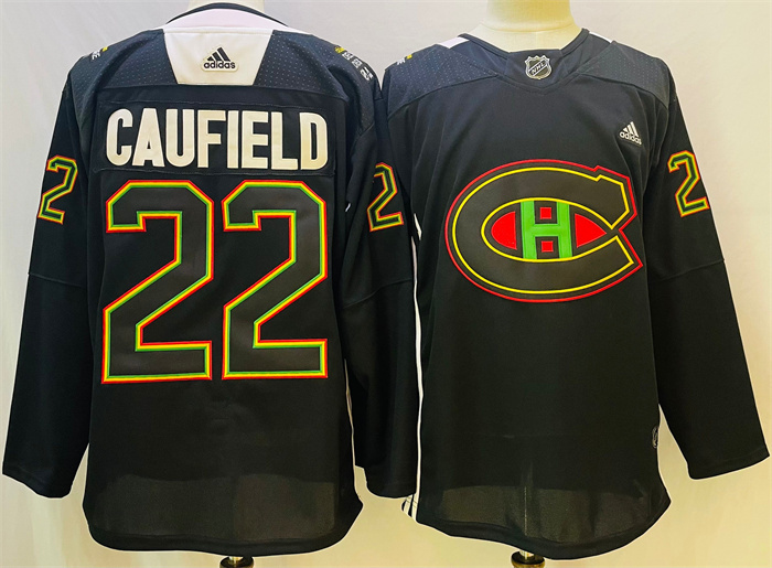 Personalized Men’s Montreal Canadiens #22 Cole Caufield 2022 Black Warm Up History Night Stitched Jersey