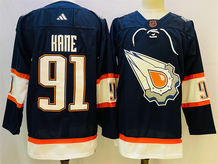 Personalized Men’s Edmonton Oilers #91 Evander Kane Navy 2022-23 Reverse Retro Stitched Jersey