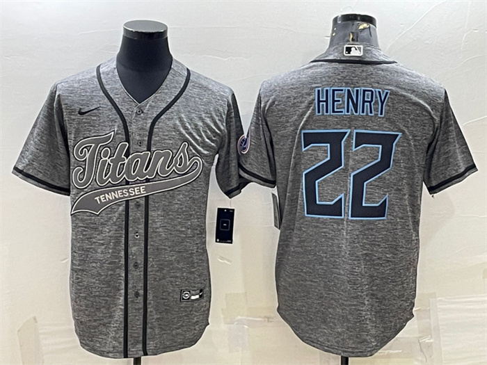 Personalized Men’s Tennessee Titans #22 Derrick Henry Grey With Patch Cool Base Stitched Baseball Jersey