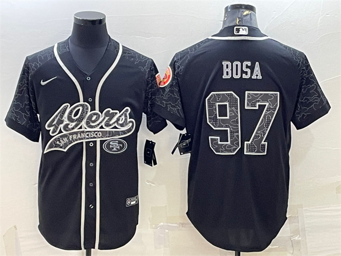 Personalized Men’s San Francisco 49ers #97 Nick Bosa Black Reflective With Patch Cool Base Stitched Baseball Jersey