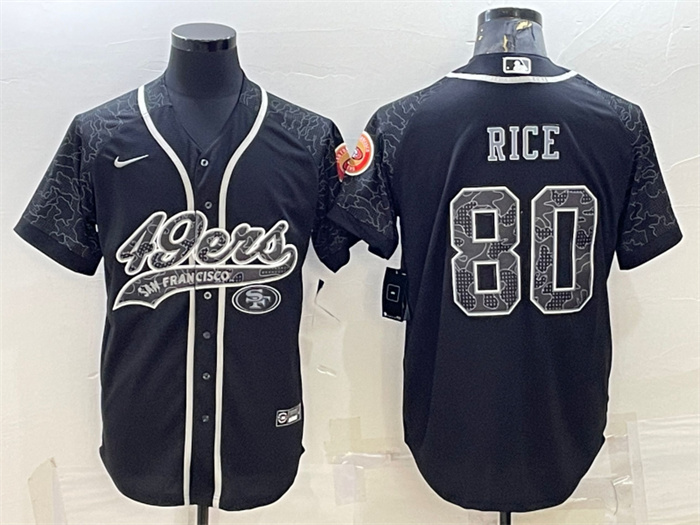 Personalized Men’s San Francisco 49ers #80 Jerry Rice Black Reflective With Patch Cool Base Stitched Baseball Jersey