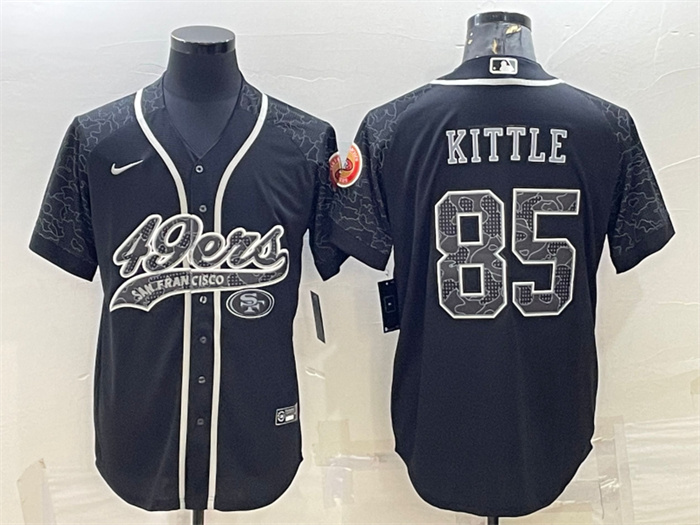 Personalized Men’s San Francisco 49ers #85 George Kittle Black Reflective With Patch Cool Base Stitched Baseball Jersey