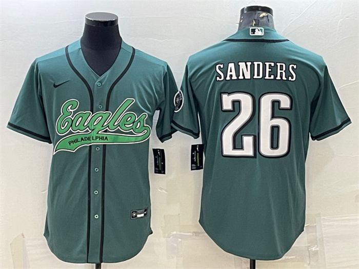 Personalized Men’s Philadelphia Eagles #26 Miles Sanders Green With Patch Cool Base Stitched Baseball Jersey