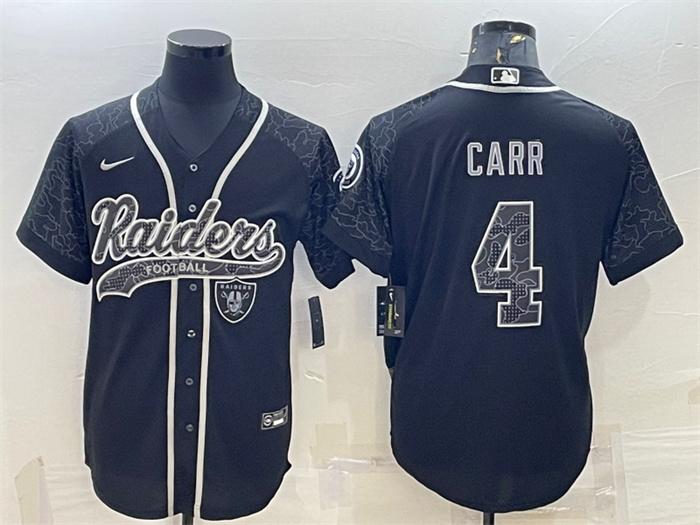Personalized Men’s Las Vegas Raiders #4 Derek Carr Black Reflective With Patch Cool Base Stitched Baseball Jersey