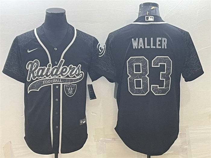 Personalized Men’s Las Vegas Raiders #83 Darren Waller Black Reflective With Patch Cool Base Stitched Baseball Jersey