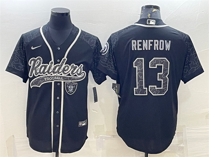 Personalized Men’s Las Vegas Raiders #13 Hunter Renfrow Black Reflective With Patch Cool Base Stitched Baseball Jersey