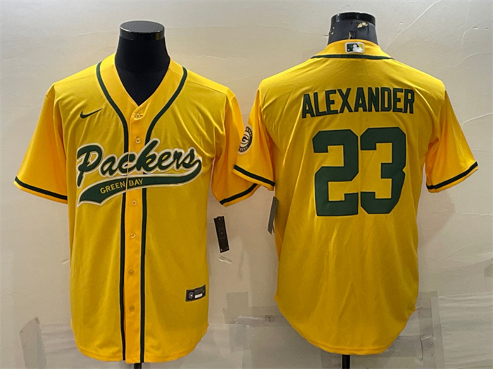 Personalized Men’s Green Bay Packers #23 Jaire Alexander Gold With Patch Cool Base Stitched Baseball Jersey