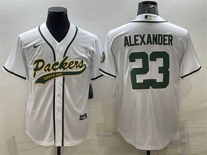 Personalized Men’s Green Bay Packers #23 Jaire Alexander White With Patch Cool Base Stitched Baseball Jersey