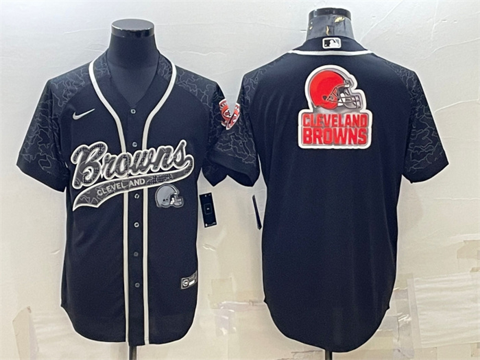 Personalized Men’s Cleveland Browns Black Reflective Team Big Logo With Patch Cool Base Stitched Baseball Jersey
