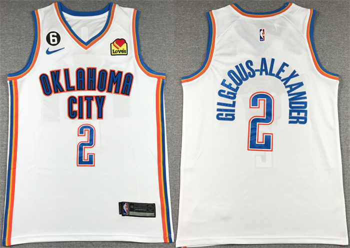 Personalized Men’s Oklahoma City Thunder #2 Shai Gilgeous-Alexander White With NO.6 Patch Stitched Basketball Jersey