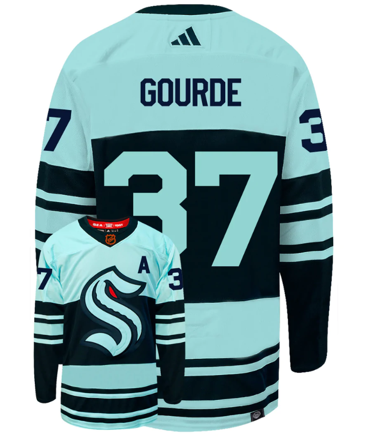 Personalized Men’s Seattle Kraken #37 Yanni Gourde Ice Blue 2022-23 Reverse Retro Stitched Jersey