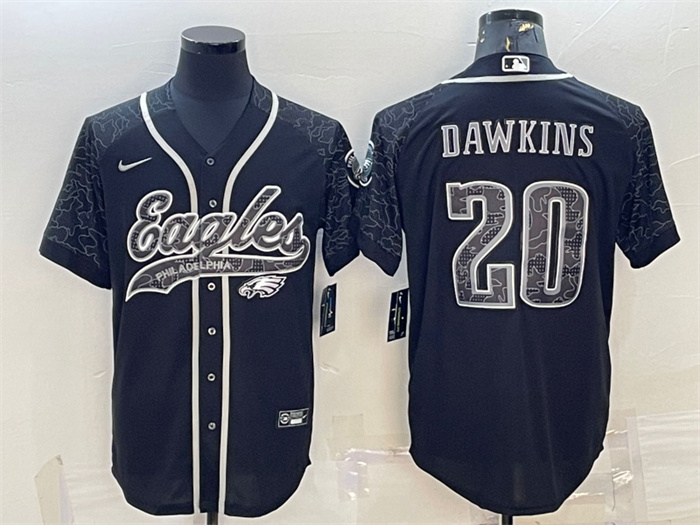 Personalized Men’s Philadelphia Eagles #20 Brian Dawkins Black Reflective With Patch Cool Base Stitched Baseball Jersey