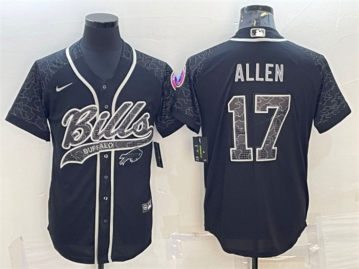 Personalized Men’s Buffalo Bills #17 Josh Allen Black Reflective With Patch Cool Base Stitched Baseball Jersey