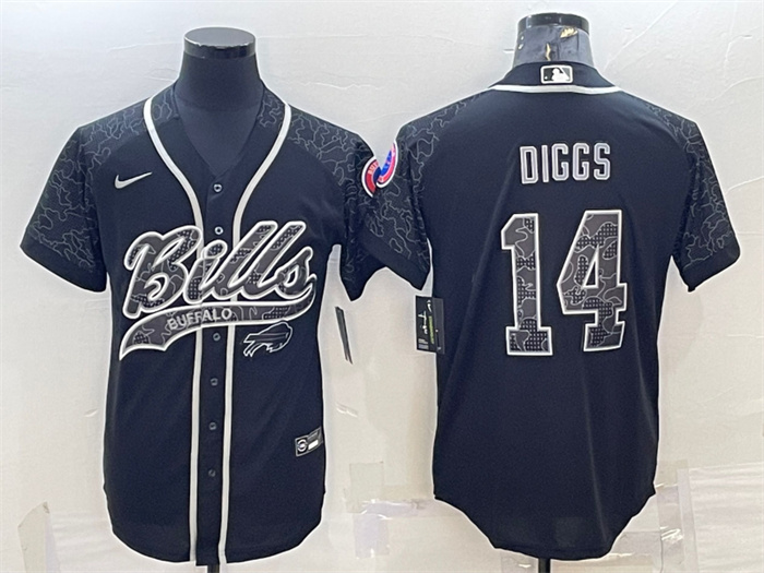 Personalized Men’s Buffalo Bills #14 Stefon Diggs Black Reflective With Patch Cool Base Stitched Baseball Jersey