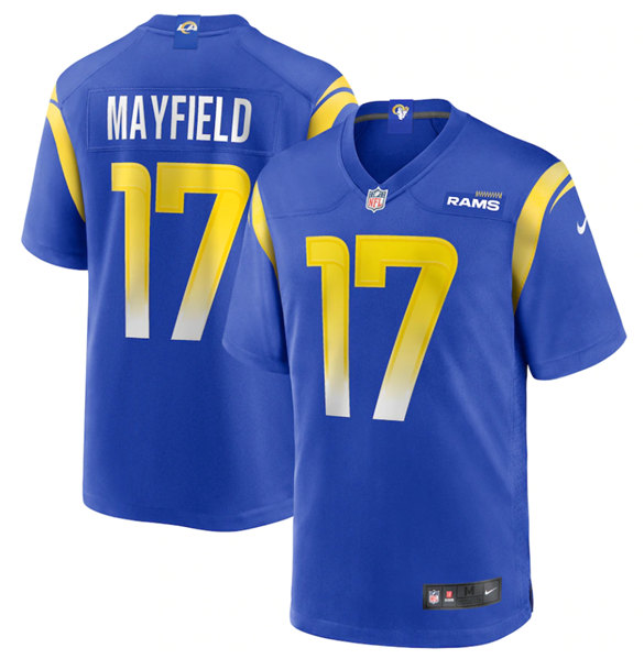 Personalized Men’s Los Angeles Rams #17 Baker Mayfield Royal Stitched Game Jersey