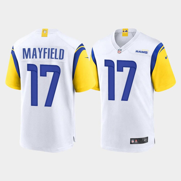Personalized Men’s Los Angeles Rams #17 Baker Mayfield White Stitched Game Jersey