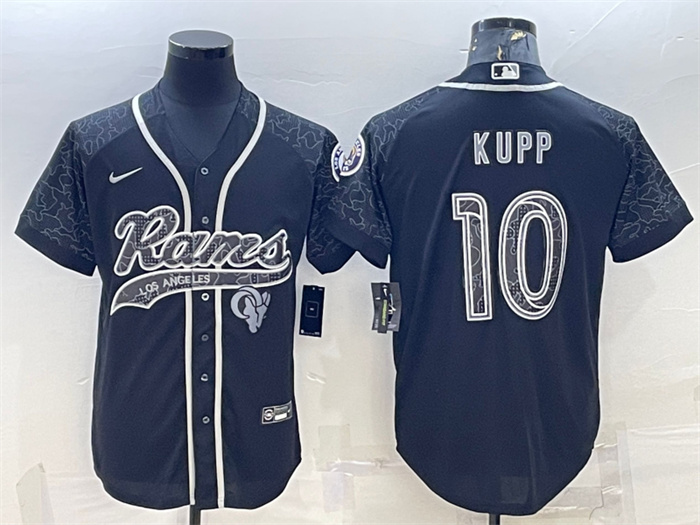 Personalized Men’s Los Angeles Rams #10 Cooper Kupp Black Reflective With Patch Cool Base Stitched Baseball Jersey