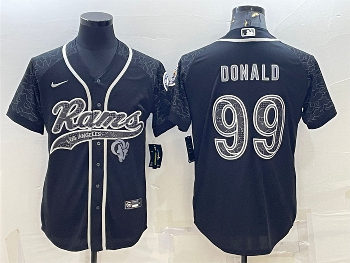 Personalized Men’s Los Angeles Rams #99 Aaron Donald Black Reflective With Patch Cool Base Stitched Baseball Jersey