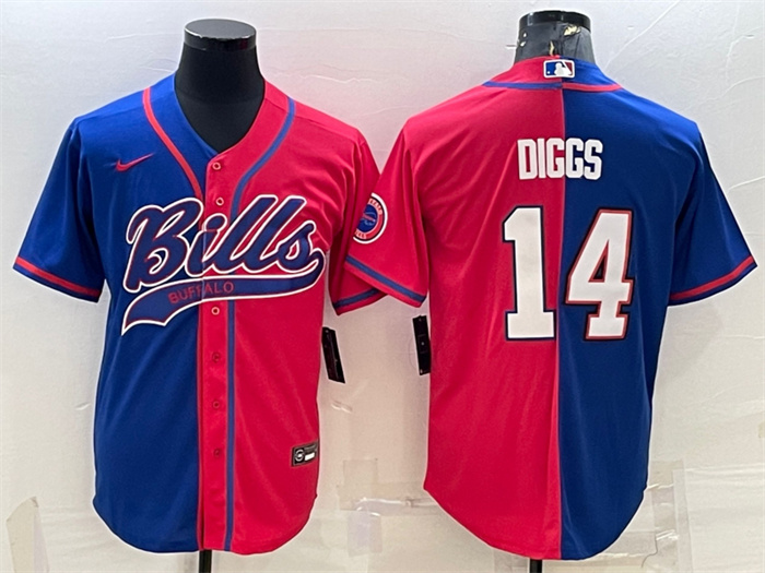 Personalized Men’s Buffalo Bills #14 Stefon Diggs Royal Red Split With Patch Cool Base Stitched Baseball Jersey