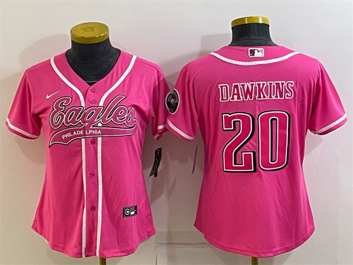 Personalized Women’s Philadelphia Eagles #20 Brian Dawkins Pink With Patch Cool Base Stitched Baseball Jersey(Run Small)