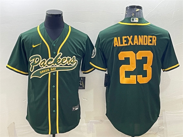 Personalized Men’s Green Bay Packers #23 Jaire Alexander Green Gold With Patch Cool Base Stitched Baseball Jersey