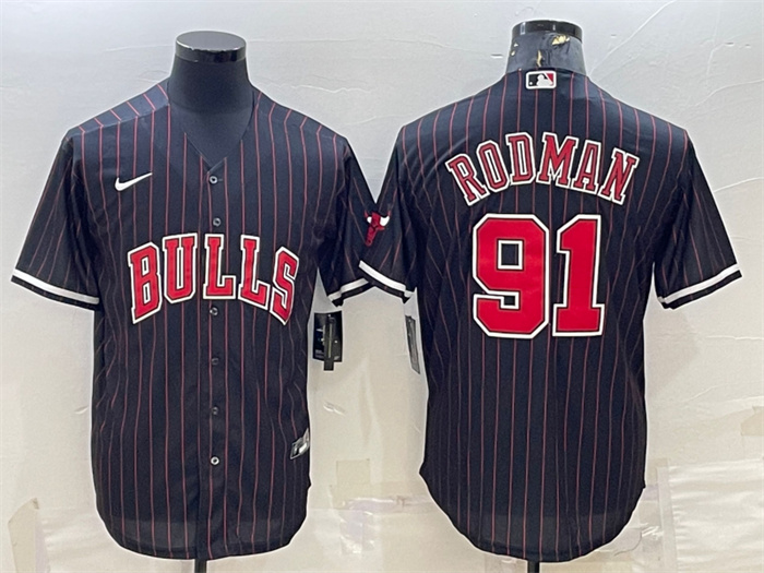 Personalized Men’s Chicago Bulls #91 Dennis Rodman Black Cool Base Stitched Baseball Jersey