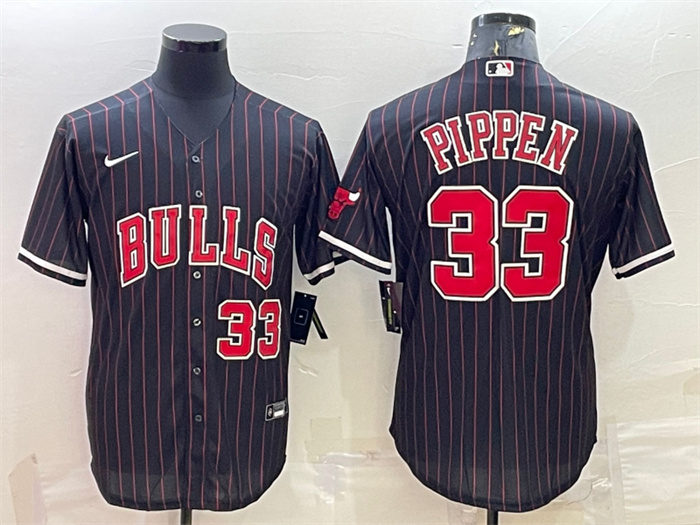 Personalized Men’s Chicago Bulls #33 Scottie Pippen Black Cool Base Stitched Baseball Jersey