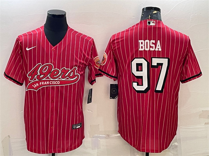 Personalized Men’s San Francisco 49ers #97 Nick Bosa Red With Patch Cool Base Stitched Baseball Jersey