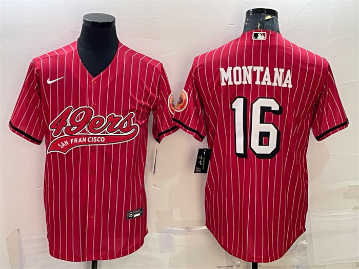 Personalized Men’s San Francisco 49ers #16 Joe Montana Red With Patch Cool Base Stitched Baseball Jersey