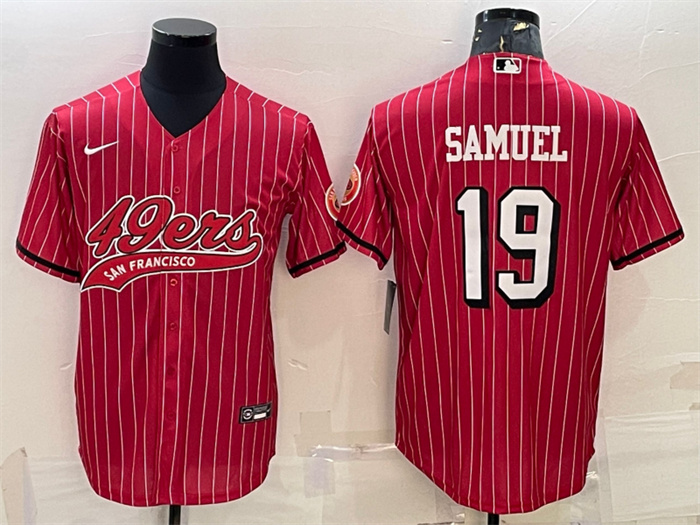 Personalized Men’s San Francisco 49ers #19 Deebo Samuel Red With Patch Cool Base Stitched Baseball Jersey
