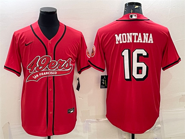 Personalized Men’s San Francisco 49ers #16 Joe Montana New Red With Patch Cool Base Stitched Baseball Jersey
