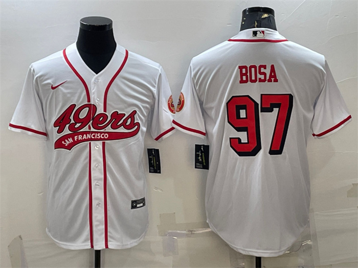 Personalized Men’s San Francisco 49ers #97 Nick Bosa New White With Patch Cool Base Stitched Baseball Jersey