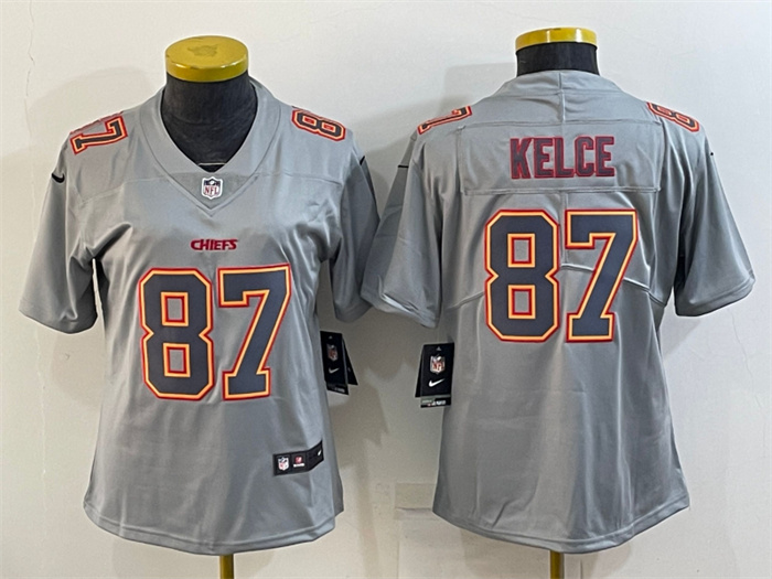 Personalized Women’s Kansas City Chiefs #87 Travis Kelce Grey Atmosphere Fashion Stitched Jersey(Run Small)