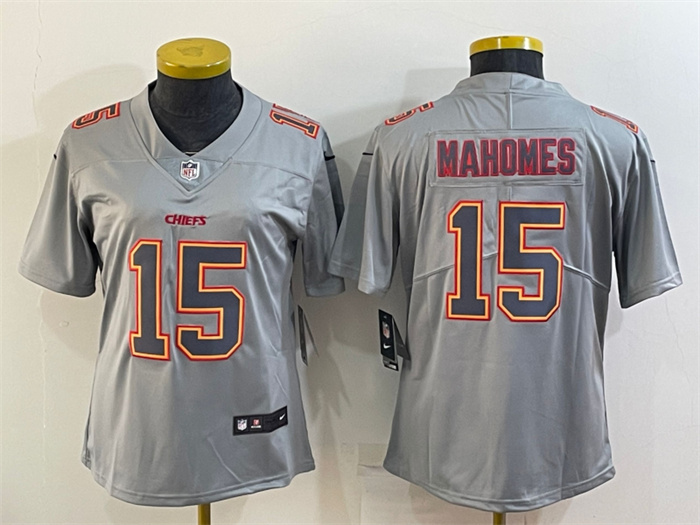 Personalized Women’s Kansas City Chiefs #15 Patrick Mahomes Grey Atmosphere Fashion Stitched Jersey(Run Small)