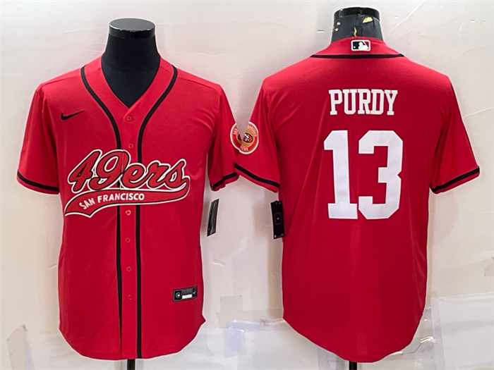 Personalized Men’s San Francisco 49ers #13 Brock Purdy Red With Patch Cool Base Stitched Baseball Jersey