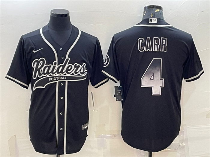Personalized Men’s Las Vegas Raiders #4 Derek Carr Black Gold With Patch Cool Base Stitched Baseball Jersey