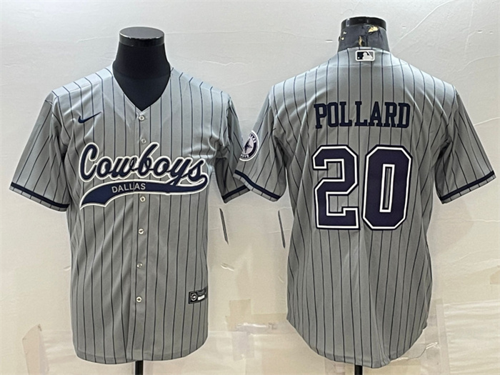 Personalized Men’s Dallas Cowboys #20 Tony Pollard Gray With Patch Cool Base Stitched Baseball Jersey