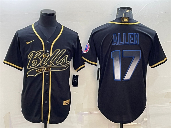 Personalized Men’s Buffalo Bills #17 Josh Allen Black Smoke Fashion With Patch Cool Base Stitched Baseball Jersey