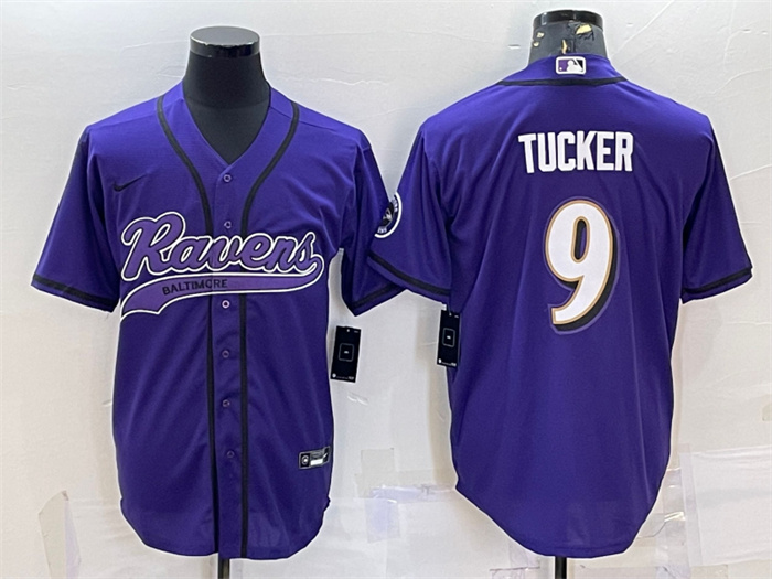 Personalized Men’s Baltimore Ravens #9 Justin Tucker Purple With Patch Cool Base Stitched Baseball Jersey