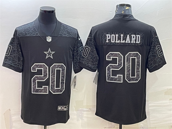 Personalized Men’s Dallas Cowboys #20 Tony Pollard Black Reflective Limited Stitched Football Jersey