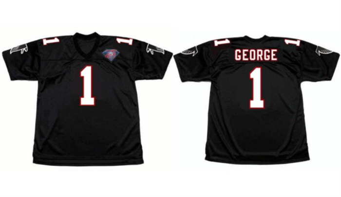 Personalized Men’s Atlanta Falcons #1 Jeff George Black 1994 Home Throwback Stitched Football Jersey